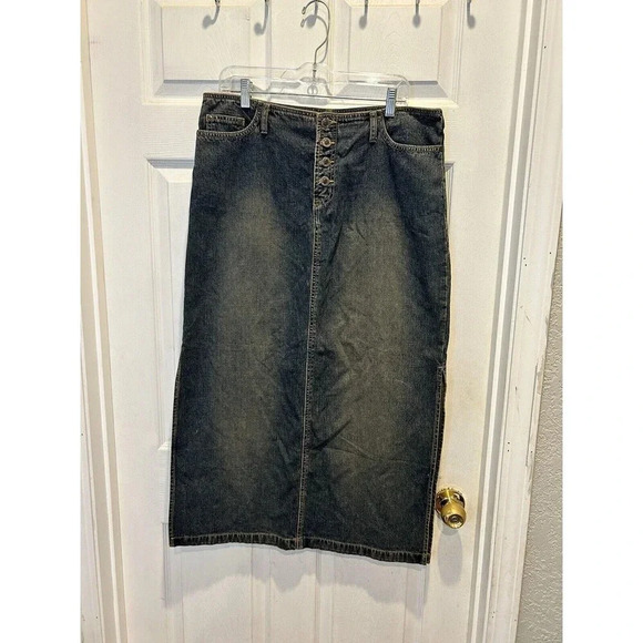 Northcrest Button Fly‎ Denim Maxi Skirt With Side Slits Size 14 - Picture 1 of 8